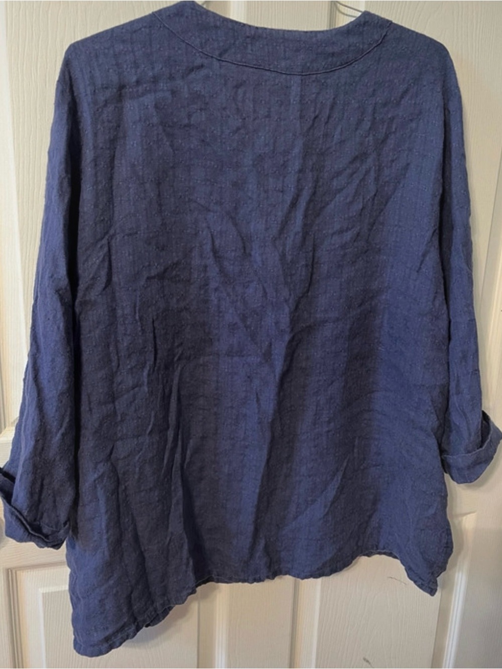 FLAX Navy Linen Button-Front Top - Picture 3 of 4